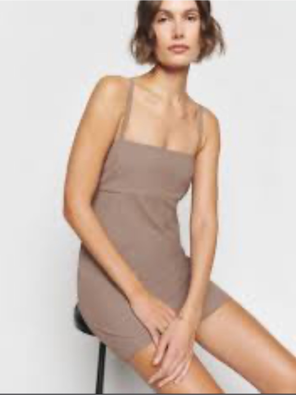 Reformation Kirby Dress in Mocha Sleeveless Square-Neck Bodycon Mini Dress